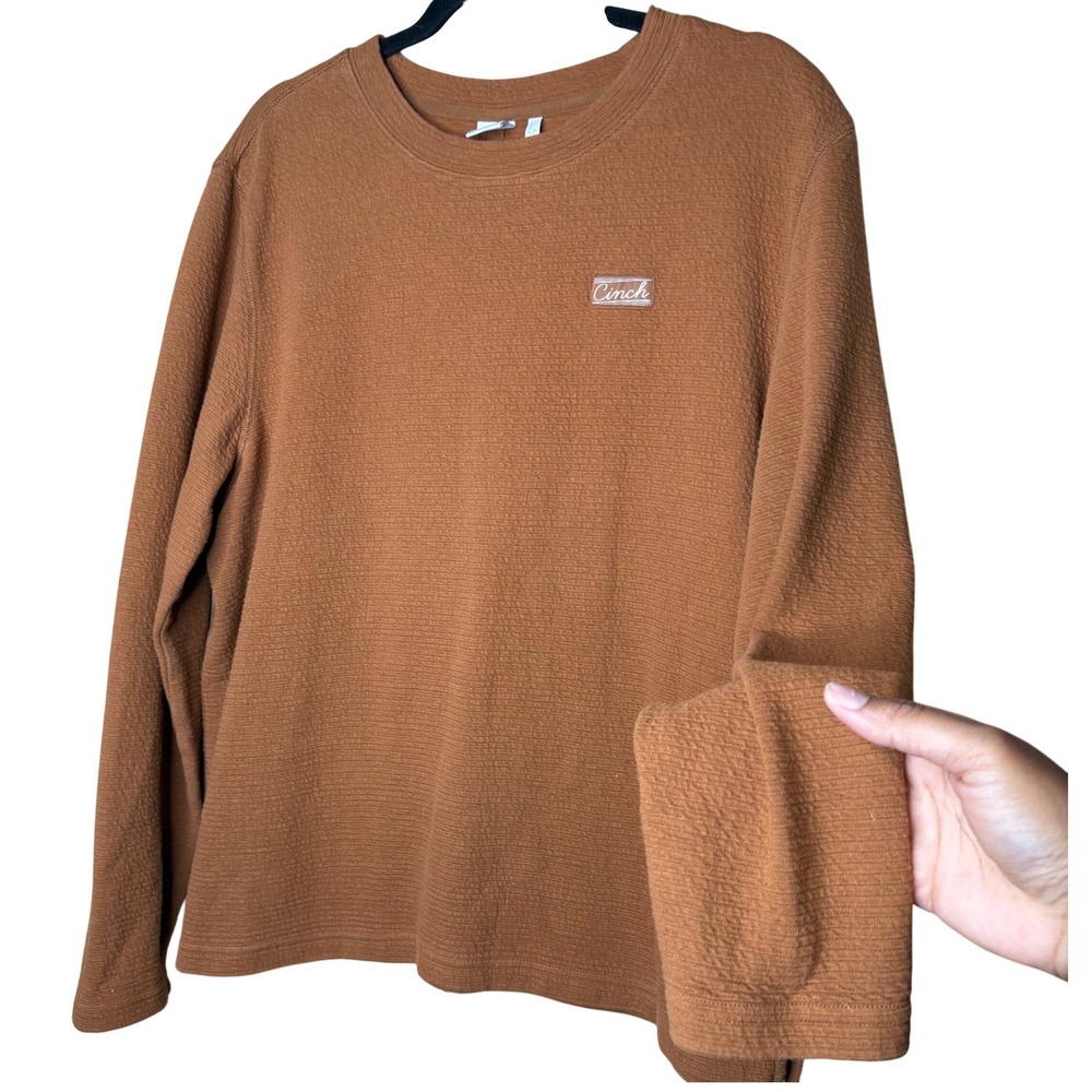Cinch Women XL Rust Brown Waffle Knit Long Sleeve Crewneck Top Western